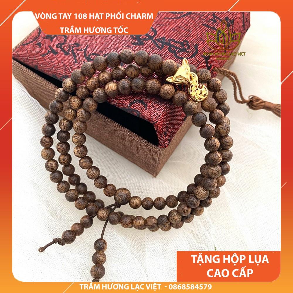 Vòng Tay Trầm Hương 108 Hạt x Charm Hồ Ly Bạc 925 6mm / 8mm Trầm Tốc Cao Cấp | Lạc Việt Trầm Hương