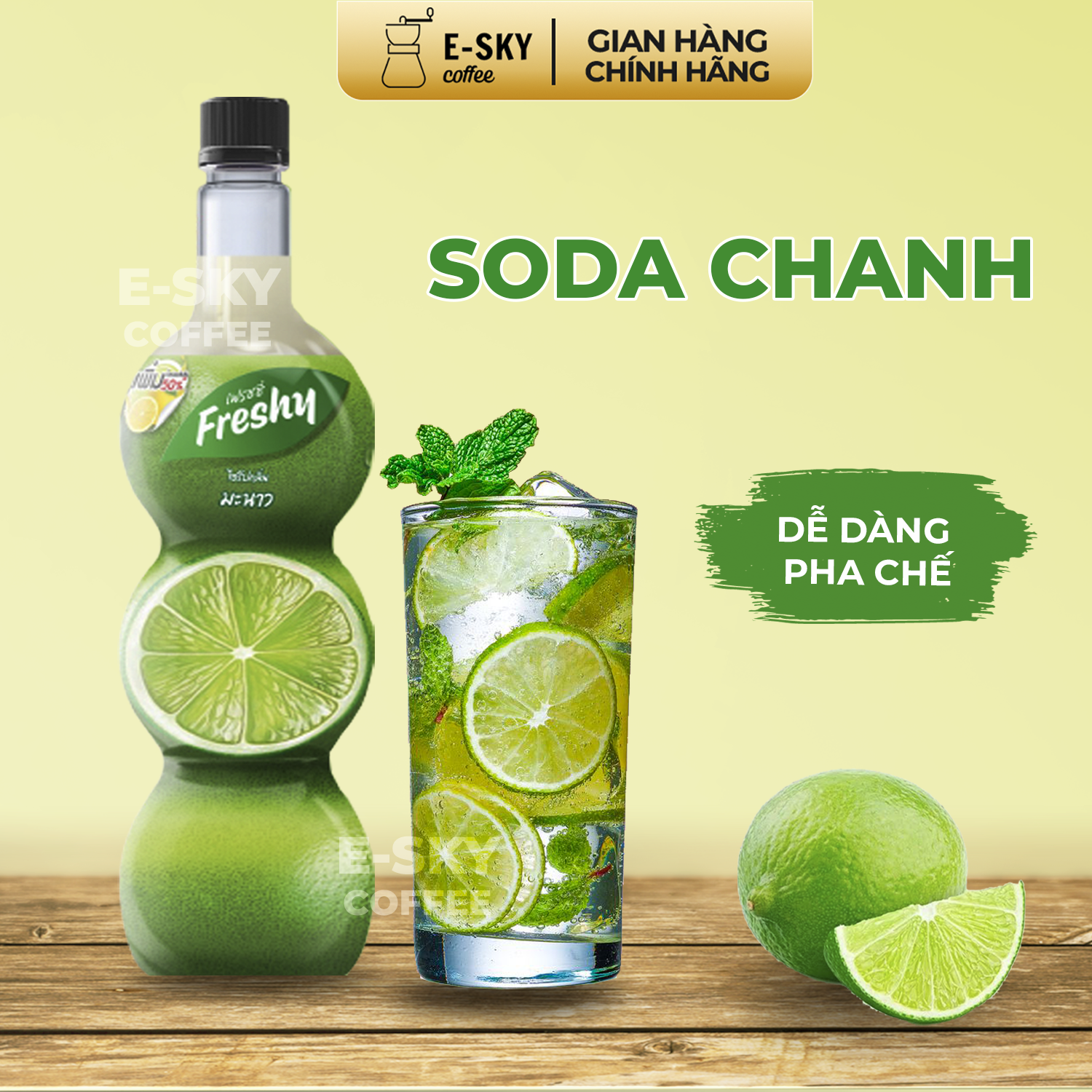 Siro Chanh Freshy Lime Syrup Nguyên Liệu Pha Chế Trà Sữa Chai 710ml