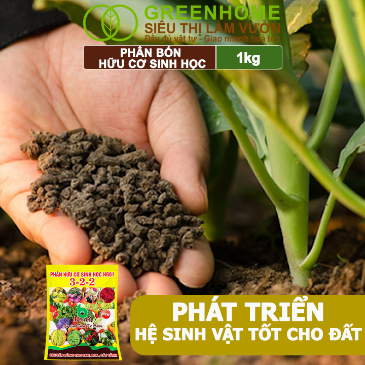 Phân Bón Hữu Cơ Greenhome, Better, Bao 1kg, Sinh Học Giúp Cây Khoẻ, Ổn Định, Sai Hoa, Đậu Trái