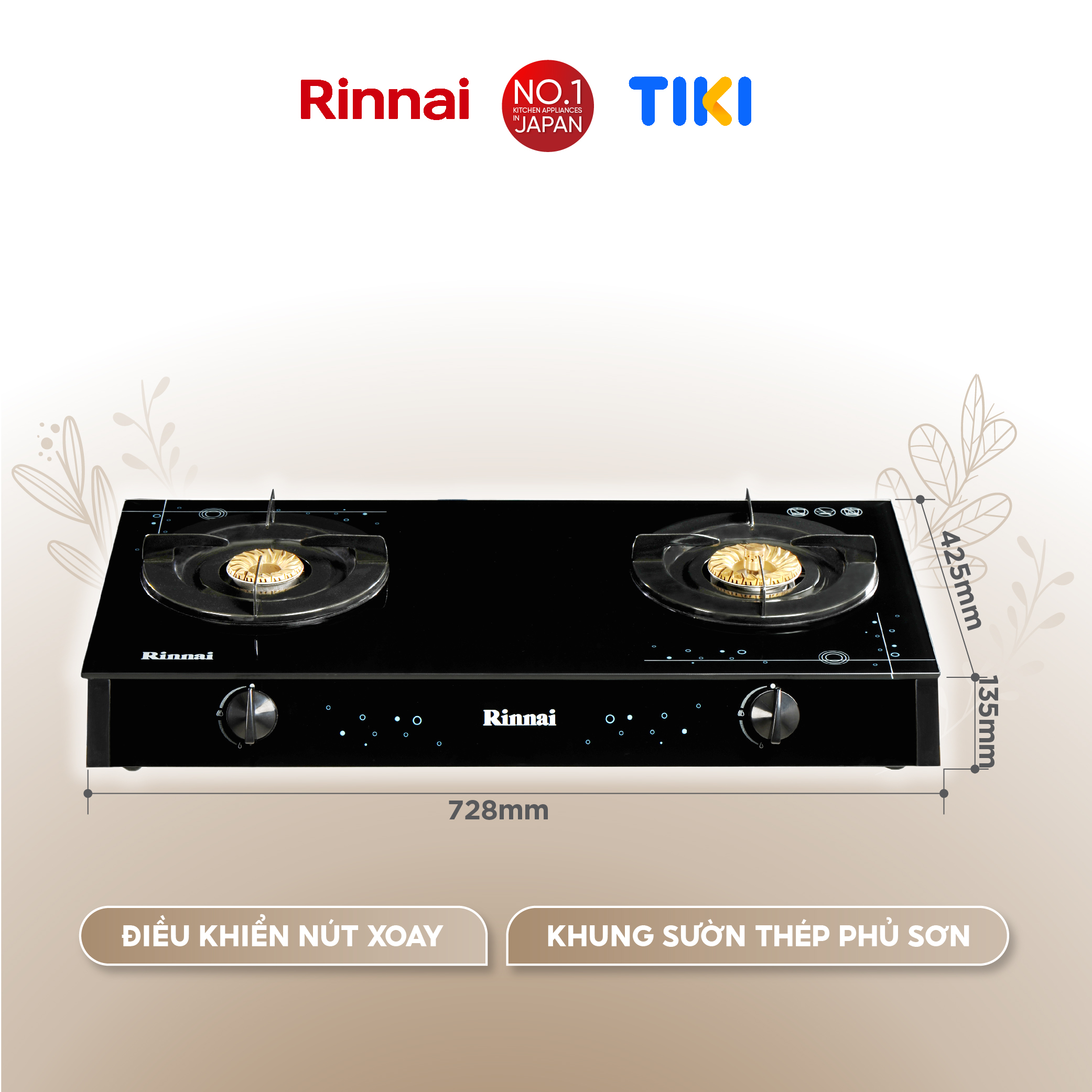 Bếp gas dương Rinnai RV-7Double Glass(Sp) mặt bếp kính và kiềng bếp men - Hàng chính hãng.