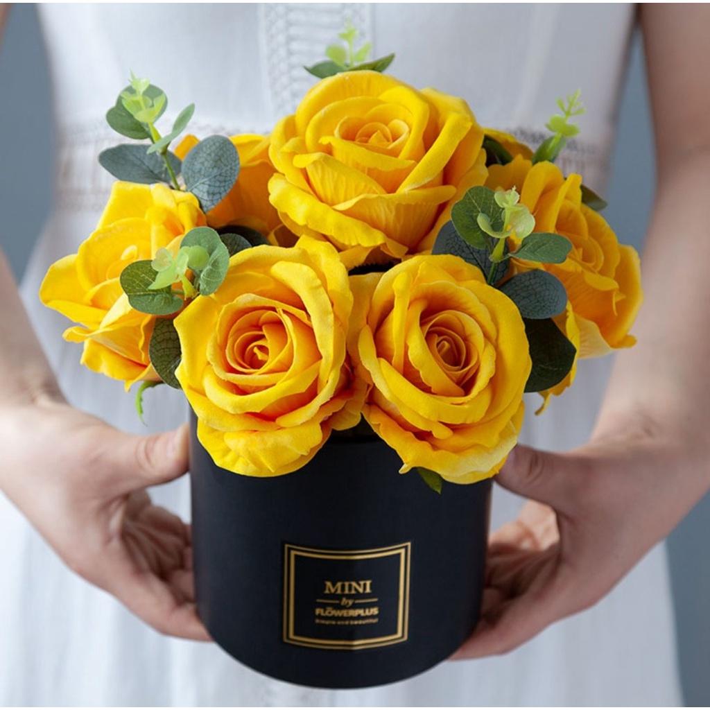 Hoa giả, lọ hoa hồng nhung mix đào đông 20cm đẹp để bàn trang trí phòng, làm hộp quà tặng người thân ý nghĩa HN-01