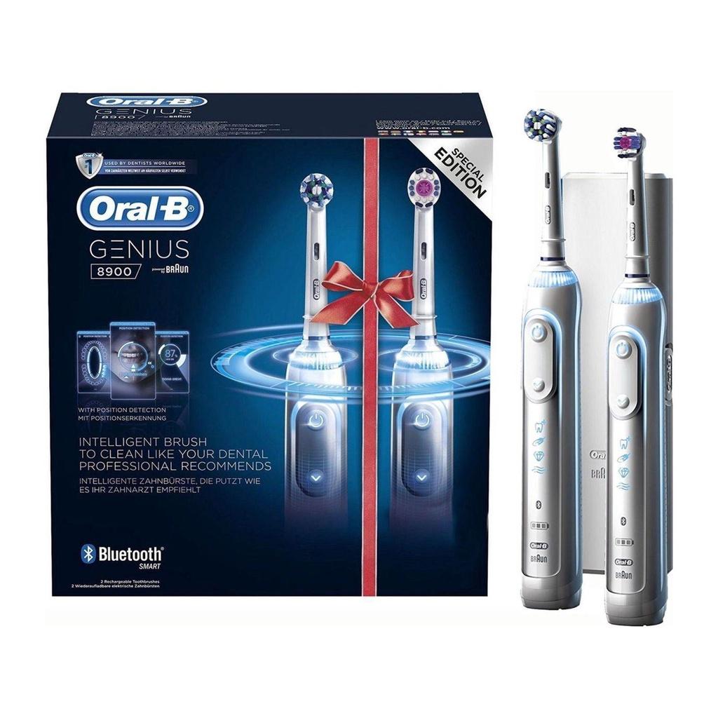 Set 2 Bàn Chải Điện Oral-B Genius 8900, Công Nghệ 3D, Loại Bỏ 99% Vi Khuẩn, Mảng Bám, Ngừa Sâu Răng, Nhập Đức