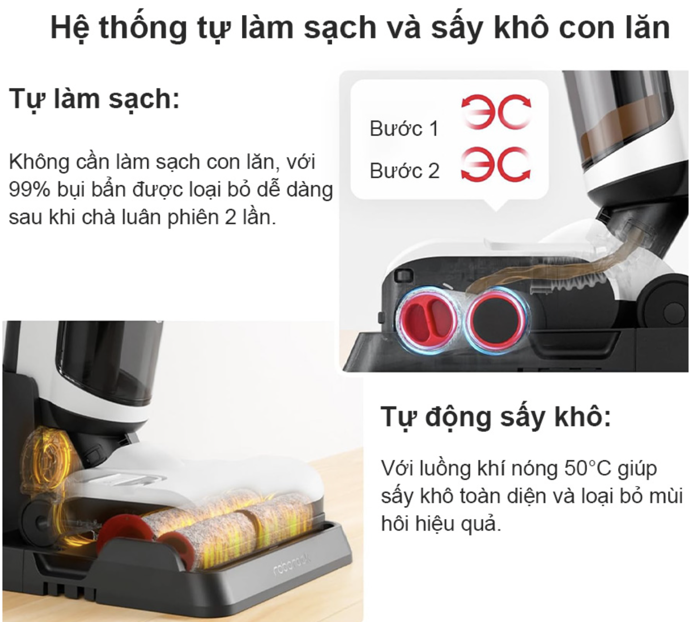 Máy Hút Bụi Lau Nhà Ướt Và Khô Xiaomi Roborock Dyad Pro Combo Làm Sạch 4 Trong 1 Tự Động Giặt, Sấy Kết Nối App Thông Minh - Hàng Chính Hãng