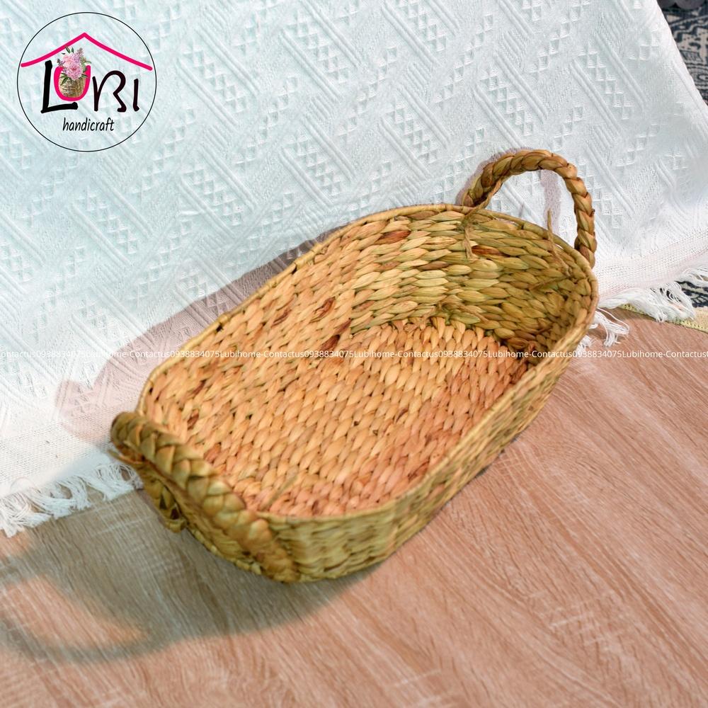 Lubihandicraft - Khay đựng đồ đan lục bình oval quai cầm bím - xinh xắn