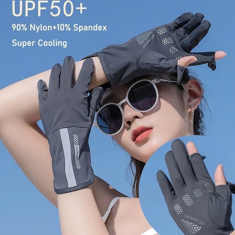 Găng Tay Hở 2 Ngón Unisex Chống Nắng, Có Thể Sử Dụng Cảm Ứng Điện Thoại UV UPF50+ MÀU GHI ĐẬM