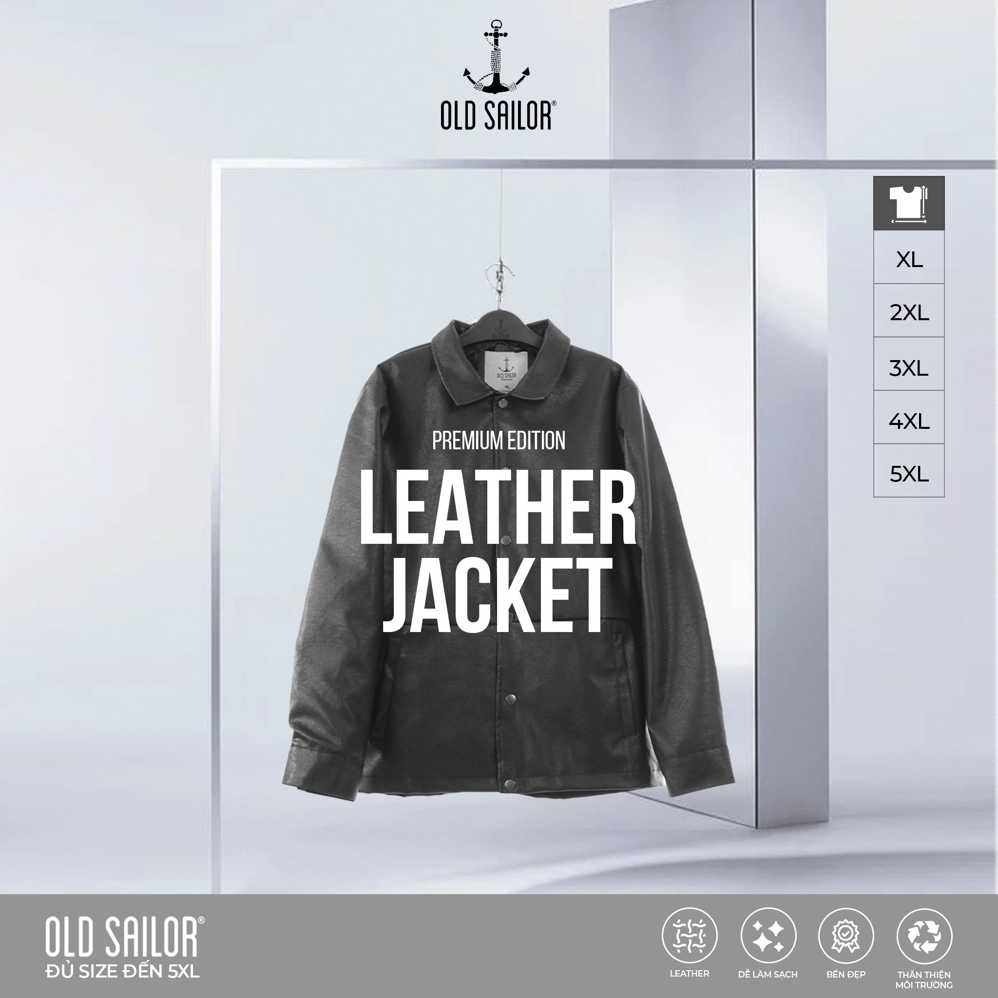 Áo khoác da Old Sailor - OSL PREMIUM LEATHER JACKET - JKDE27001 - đen - Big size upto 5XL