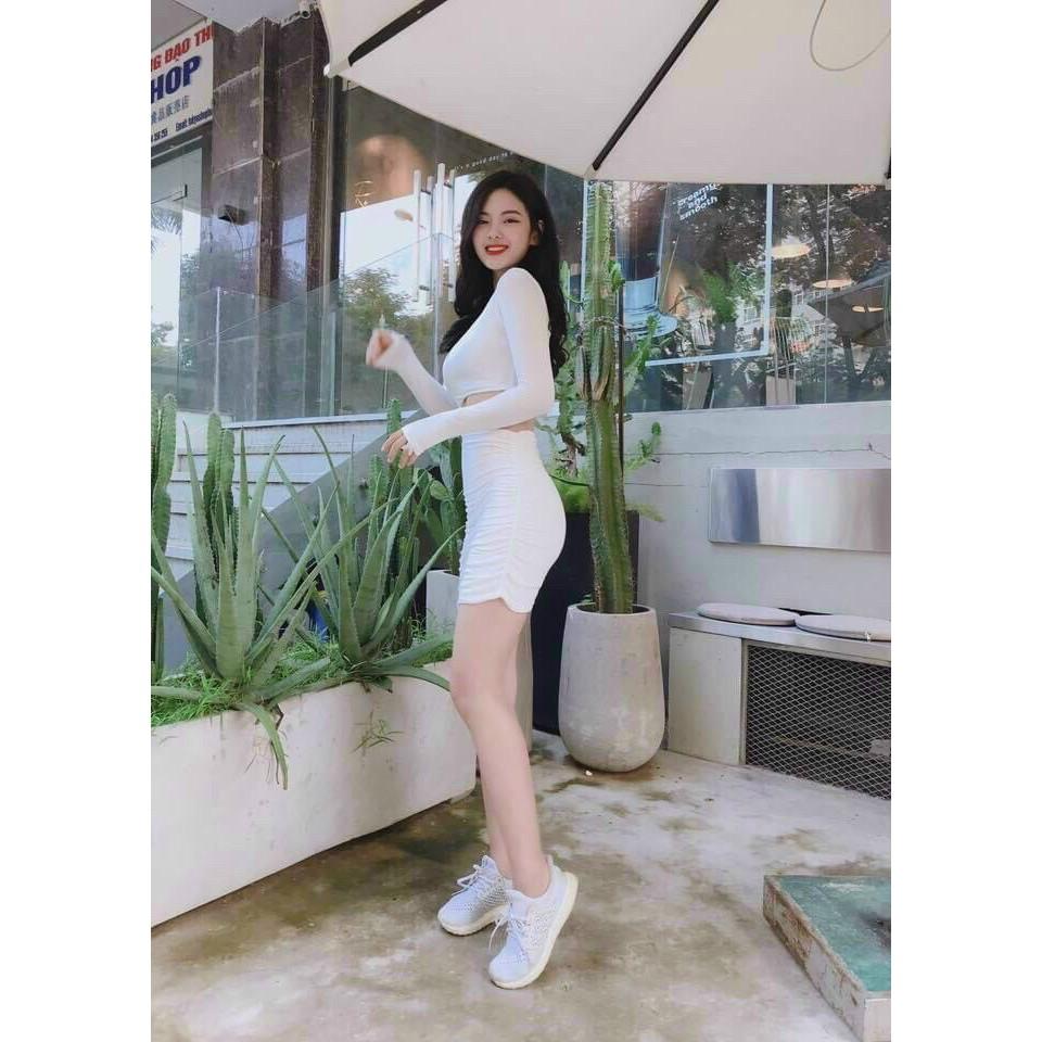 Đầm body tay dài lệch vai khoét eo sexy sang chảnh