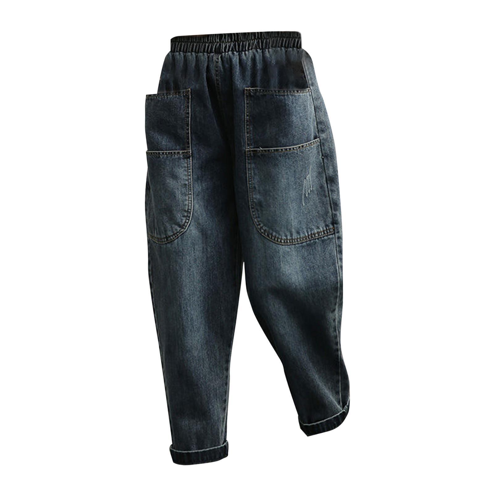 Women's Harem Cropped Pants Spring Summer Big Pockets Breathable Baggy Jeans