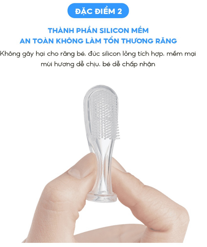 Dụng cụ tưa lưỡi bàn chải đánh răng xỏ ngón được làm từ silicon siêu mềm