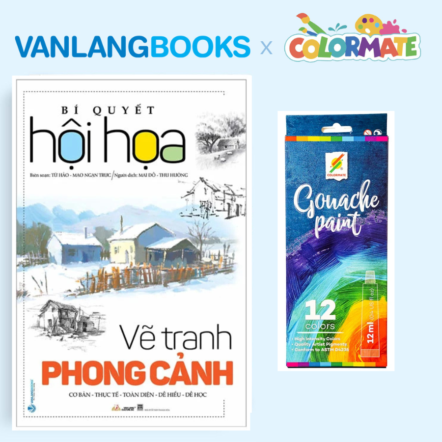 Sách Bí Quyết Hội Họa - Vẽ Tranh Phong Cảnh + Hộp 12 Tuýp Màu Vẽ Gouache Paint - Vanlangbooks x Colormate