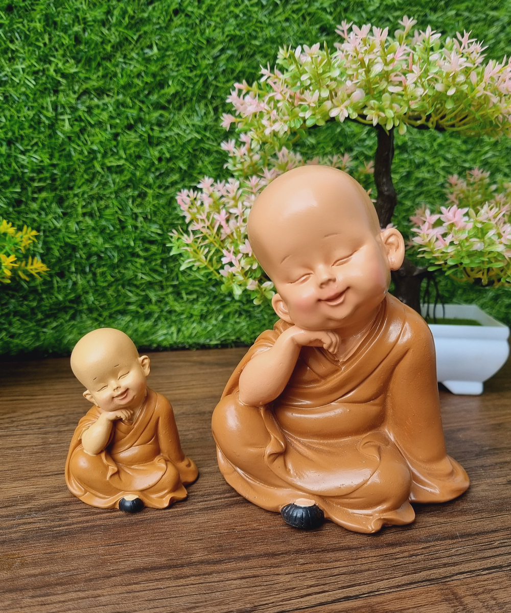 Bộ 03 chú tiểu áo nâu - mẫu ngồi an nhiên size mini 7cm