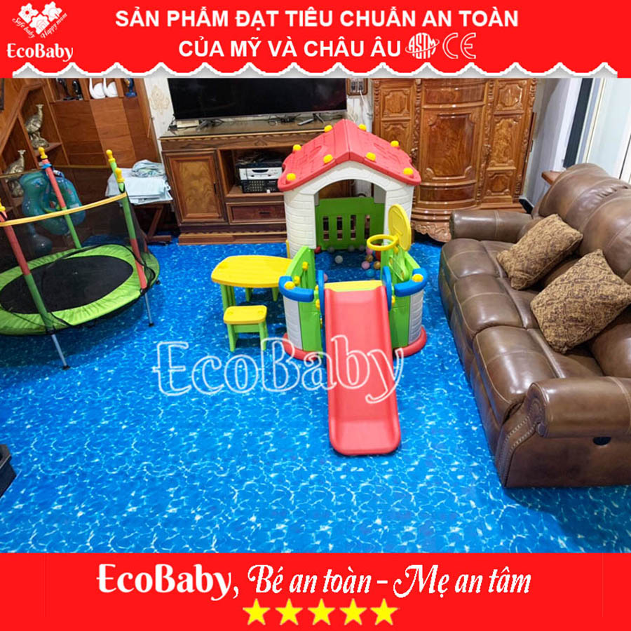 Combo 5 Tấm Thảm Xốp Lót Sàn ECOBABY An Toàn Cho Bé, Chống Trơn Trượt, Đạt Tiêu Chuẩn Của Mỹ, Hình Sóng Biển Màu Xanh Dương, Kích Thước 1 Tấm 60x60cm