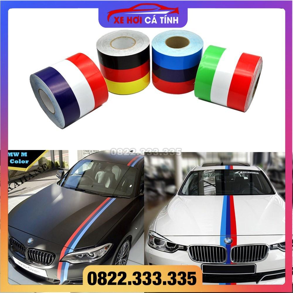 Hình dán xe hơi decal cờ Đức ,Ý, Pháp, M sport dài 1m chất liệu vinyl sẵn keo bóc dính màu sắc nét