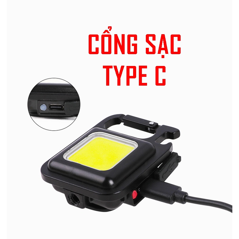 Đèn pin siêu sáng đeo móc khóa đa năng sạc usb tiện dụng bản cao cấp chống nước, đèn led mini COB 800 Lumens