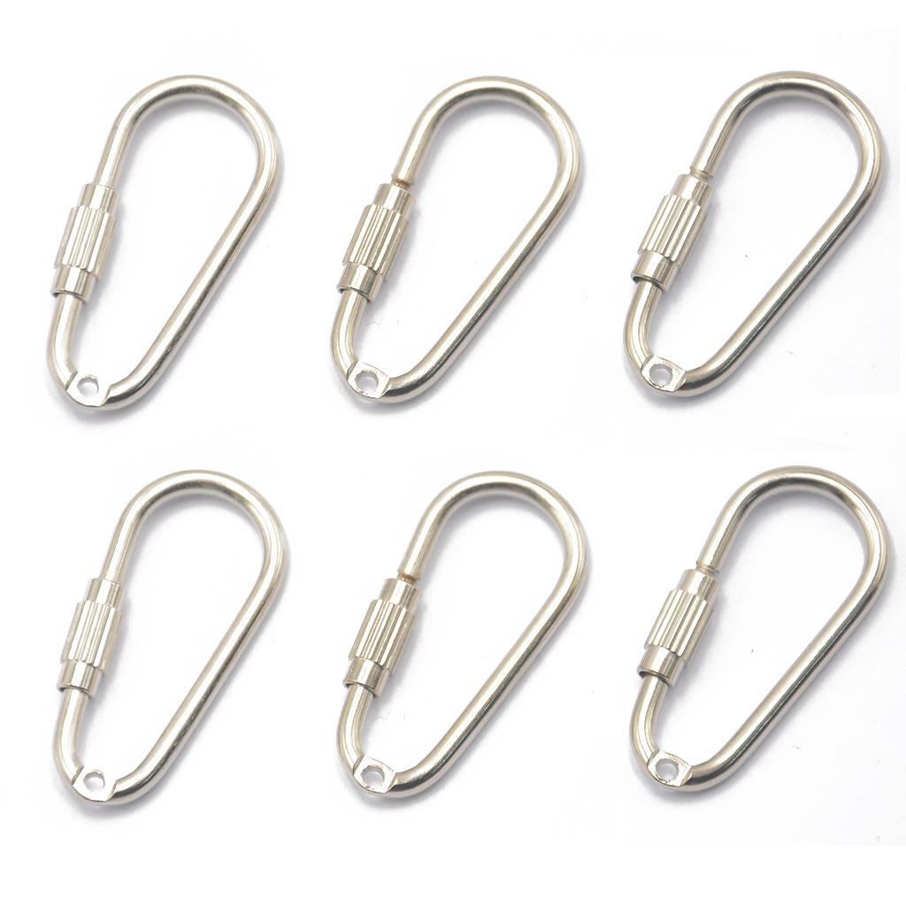 6 Pcs Steel Screw Locking Carabiner Key Ring Clasp