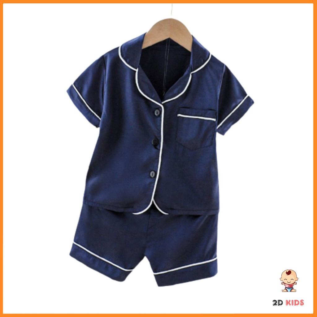 Bộ Đồ Ngủ Lụa Cộc Tay Cho Bé 2D KIDS, Bộ Pijama Cộc Tay Cho Bé Từ 6-28kg