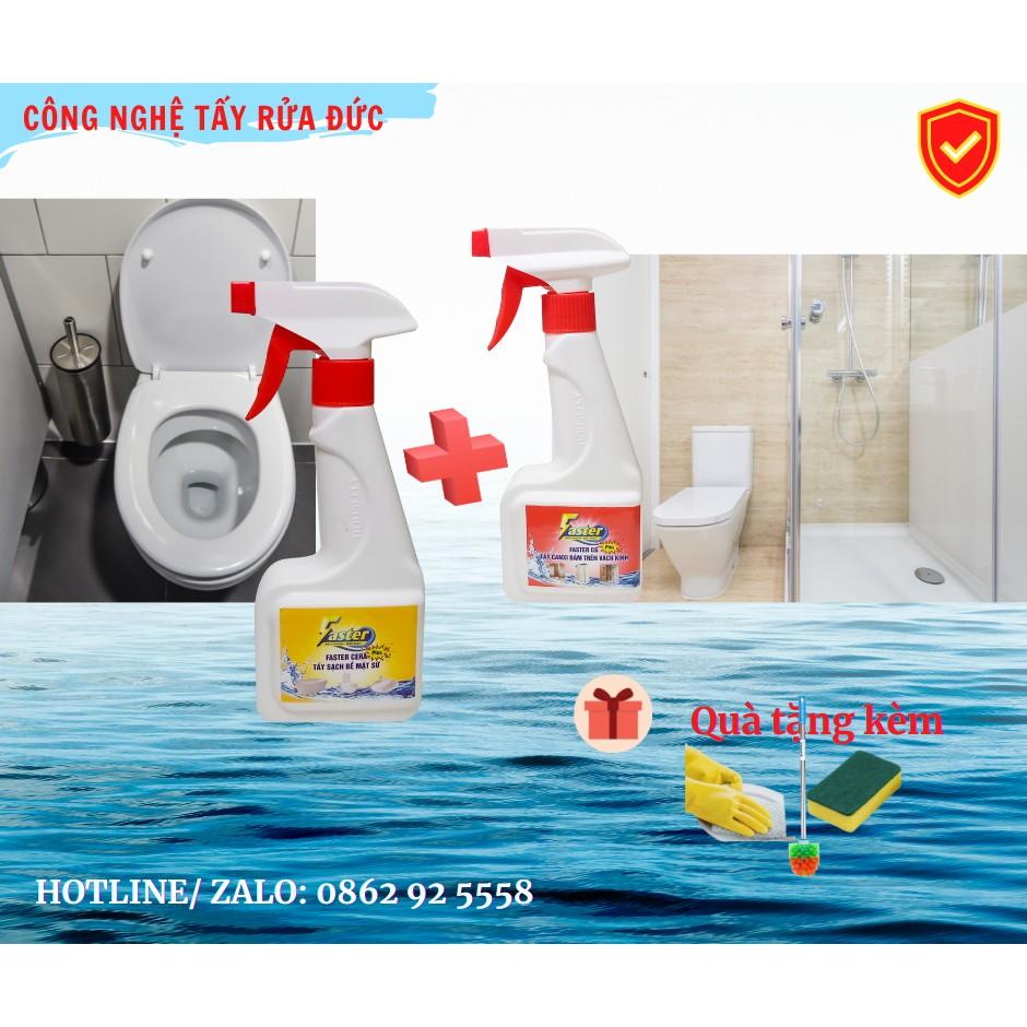 Combo Nước Tẩy Trắng Bồn Sứ, Gạch Nhà Vệ Sinh & Tẩy Cặn Canxi Trên Kính Nhà Tắm Faster Plus 350ml
