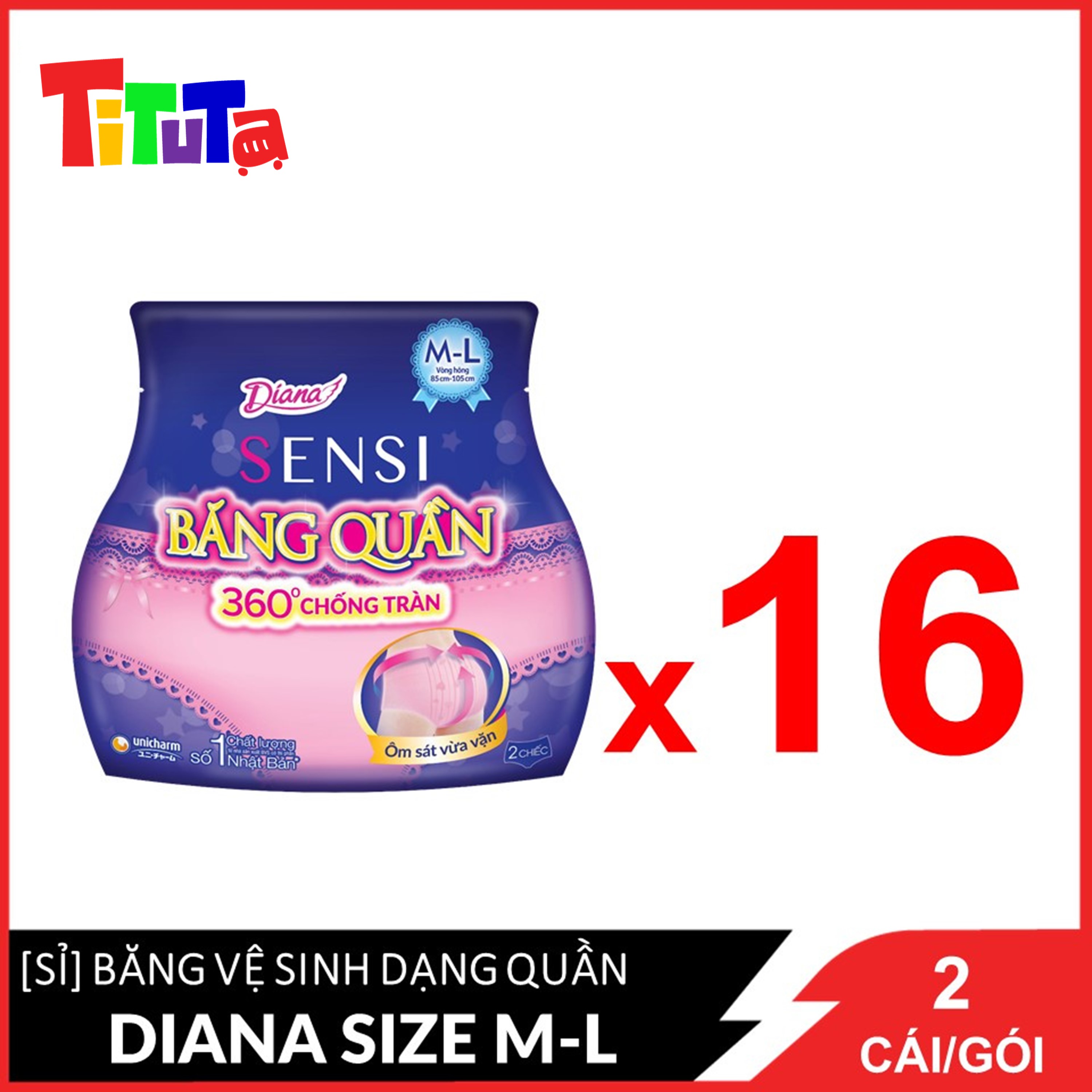 Nguyên thùng Băng vệ sinh Diana dạng quần Size M-L 2 chiếc/góiX16