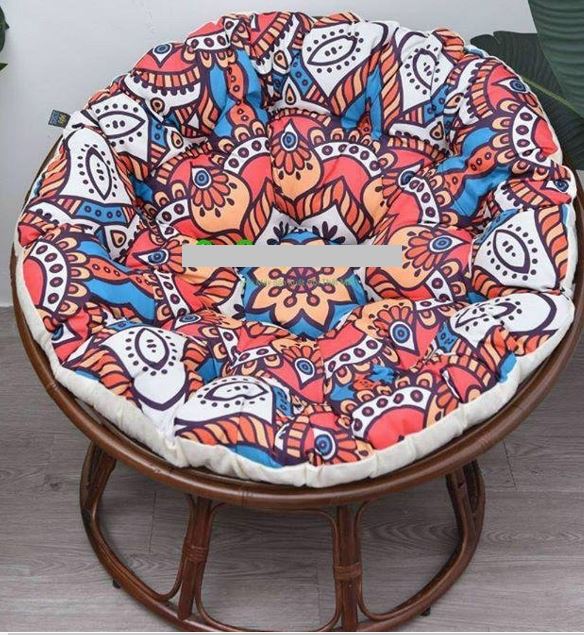 Ghế mặt trăng Papasan mây thật cao cấp Juno Sofa size 1m, Nệm hoa văn Indochine