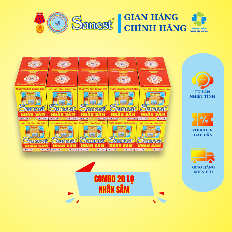 [Combo 20 lọ] Nước Yến sào Khánh Hòa Sanest Nhân sâm đóng lọ 70 ml