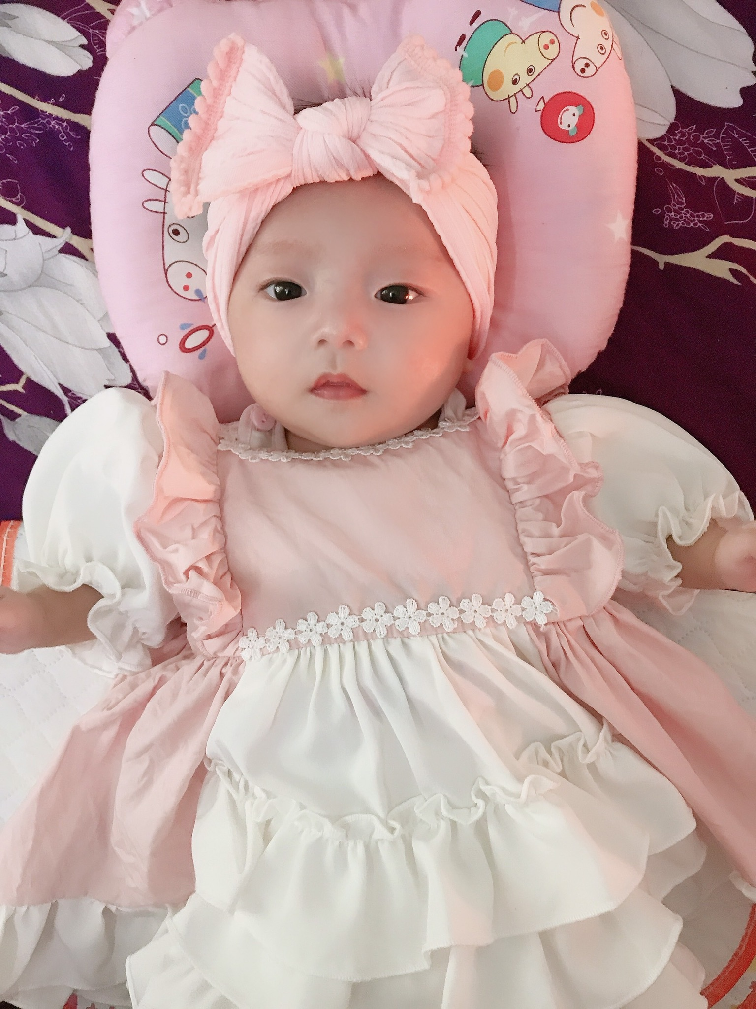 Váy Lolita bèo hồng bé gái 4 đến 17kg, Đầm bé gái chất lụa nến mềm mát