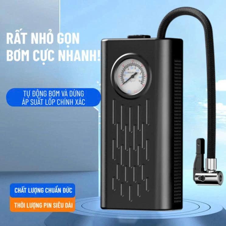 Máy bơm lốp ôtô không dây cầm tay sạc USB ngắt tự động, thiết kế nhỏ gọn công suất lớn