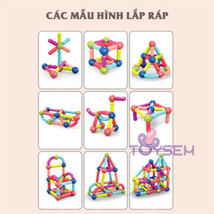 Đồ chơi xếp hình nam châm sáng tạo dành cho bé từ 3 tuổi 36 chi tiết - Đồ chơi lắp ghép xếp hình xây dựng kim tử tháp 3d - Quà tặng sinh nhật cho bé trai, bé gái cute