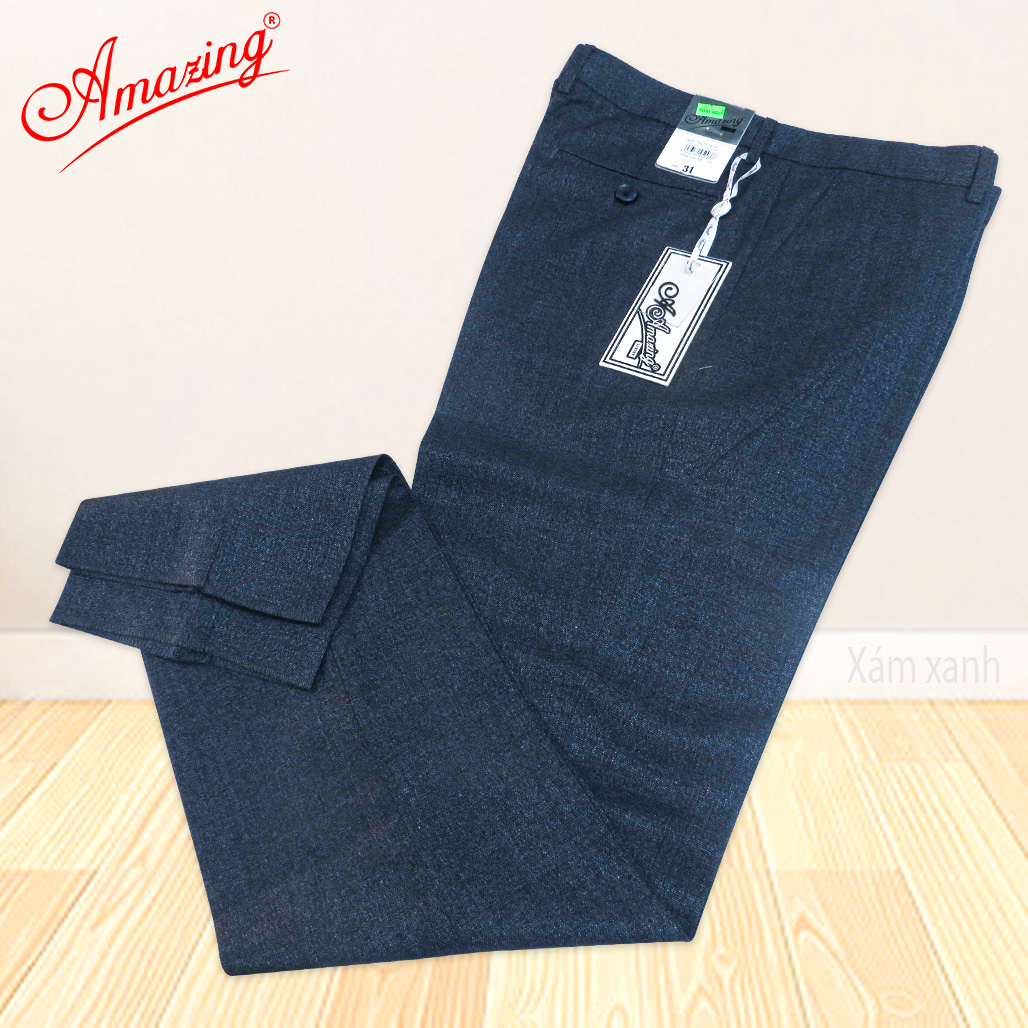 Quần âu màu xám đậm, thương hiệu Amazing, vải vân chìm, ống đứng, không ly