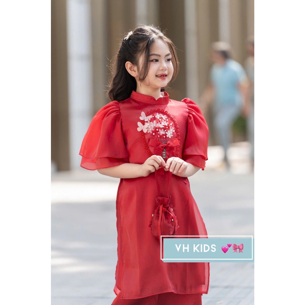 XẢ HÀNG LẺ SIZE Bộ áo dài tết cho bé gái mẫu hoa mùa xuân xinh xắn diện lễ tết noel giáng sinh năm mới  từ 10-45kg hàng thiết kế cao cấp