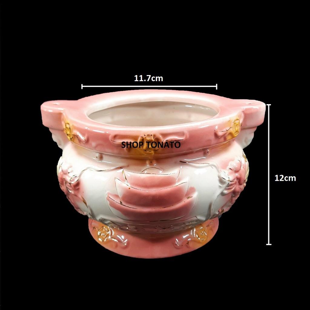 LƯ HƯƠNG,BÁT HƯƠNG QUAI THỎI VÀNG HỒNG CH ĐƯỜNG KÍNH 10CM,11.7CM