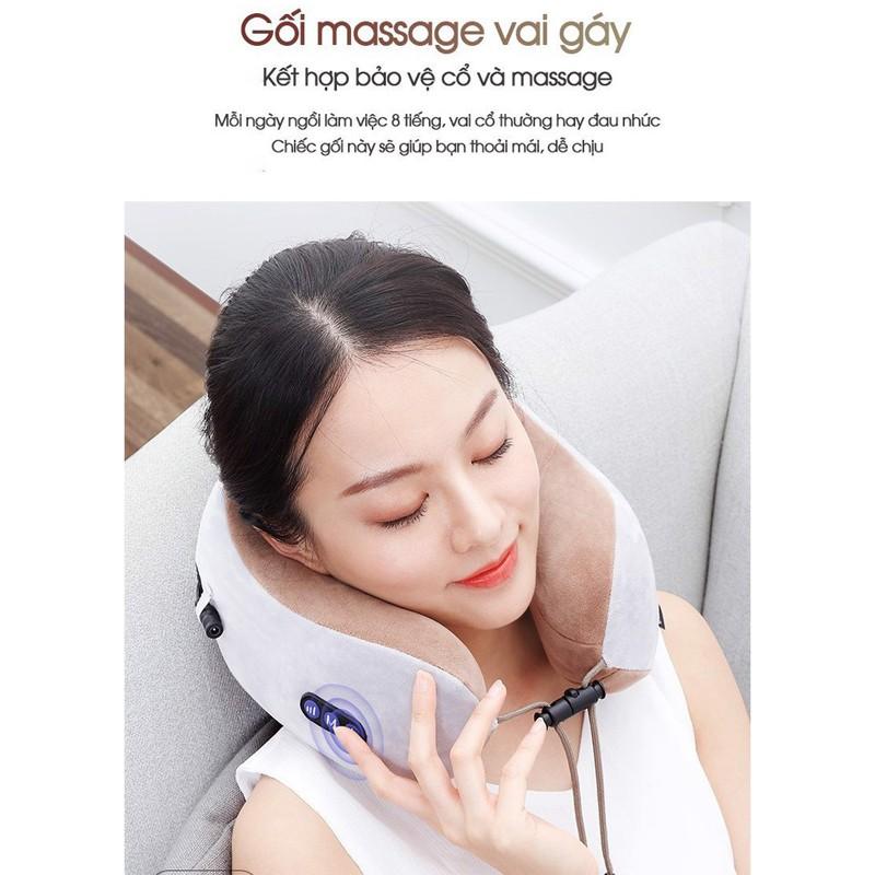 Đai Matxa Cổ Vai Gáy Chống Đau Mỏi, Gối Hồng Ngoại, Massage cổ mẫu mới vải lông mềm êm Giúp Bạn Nhẹ Nhàng Massage