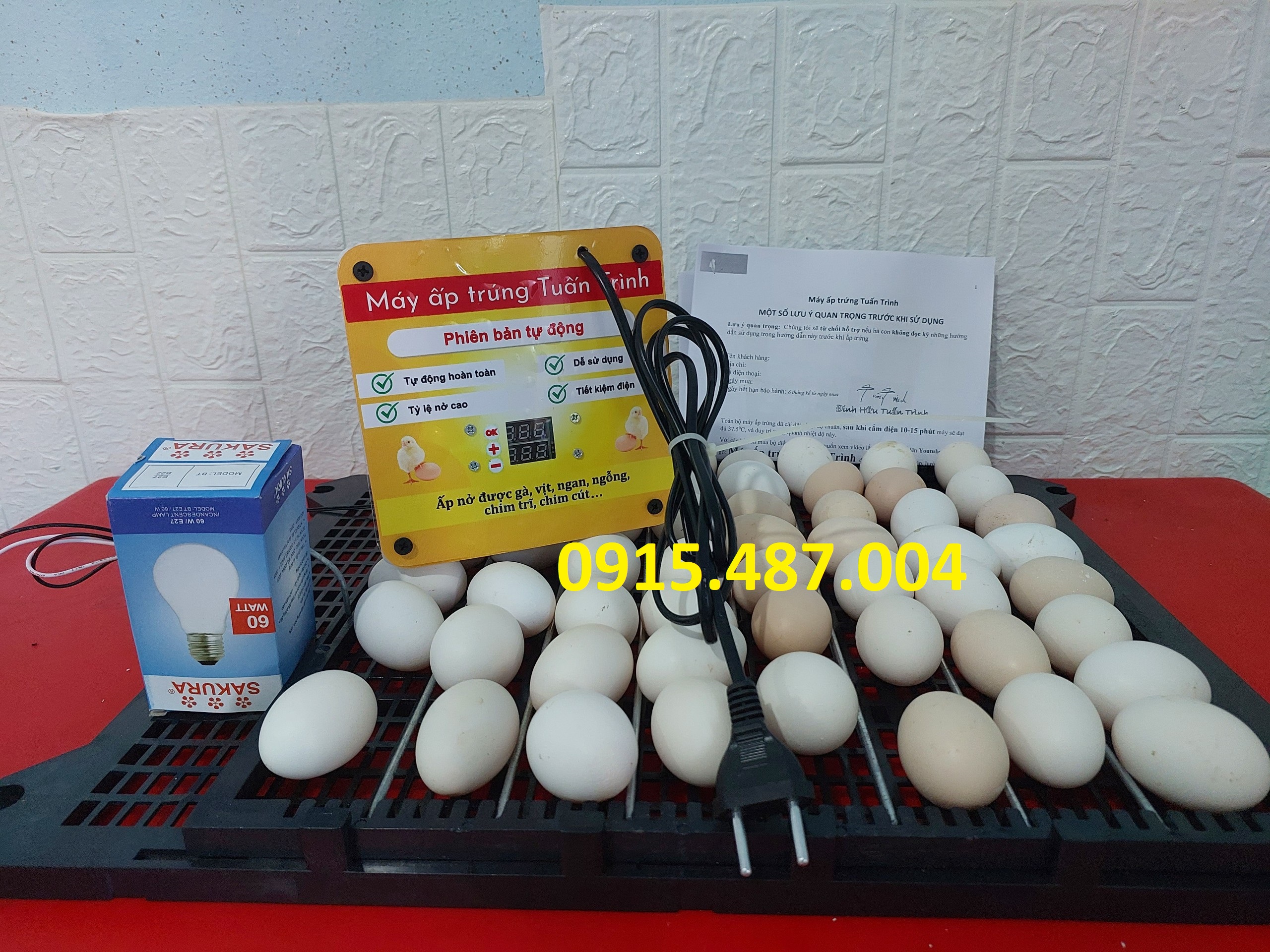 Máy ấp trứng tự động 54 trứng - Tặng kèm pin soi trứng - chưa gồm thùng xốp