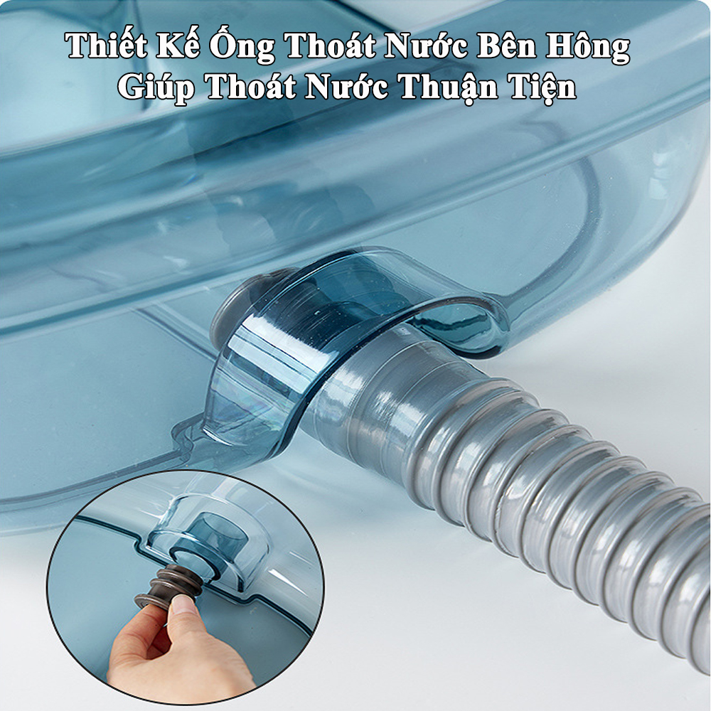 Chậu Gội Đầu Tại Giường KUNBE Dành Cho Người Bệnh, Người Già, Bà Bầu Và Trẻ Em, Bản Nâng Cấp Có Đệm Lót TPE Đầu Và Gáy, Ống Thoát Nước Đầu Cao Su Chống Rò Nước - Màu Xanh