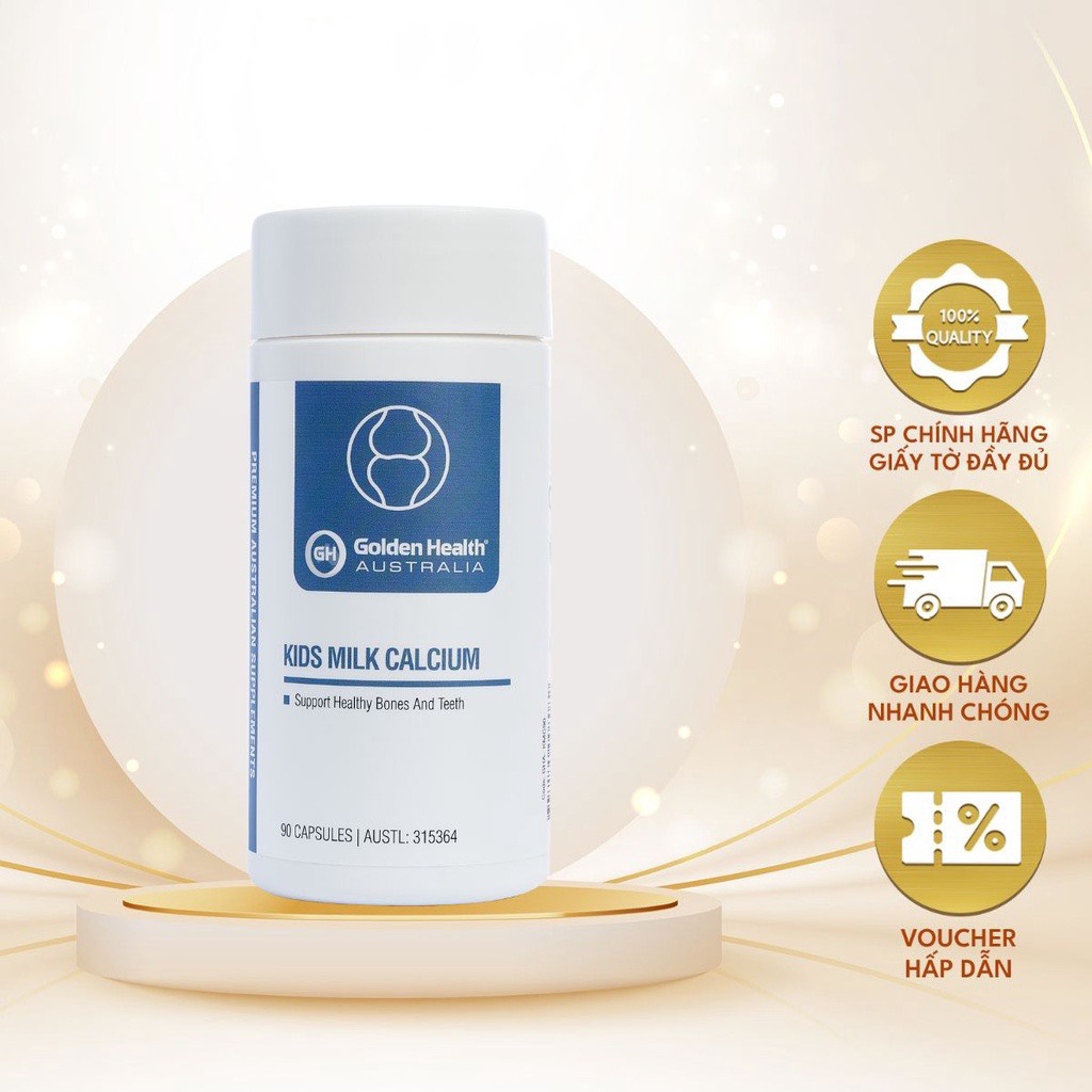 Viên uống Canxi cho bé Golden Health Kids Milk Calcium - hỗ trợ xương chắc khỏe,  phát triển chiều cao cho trẻ