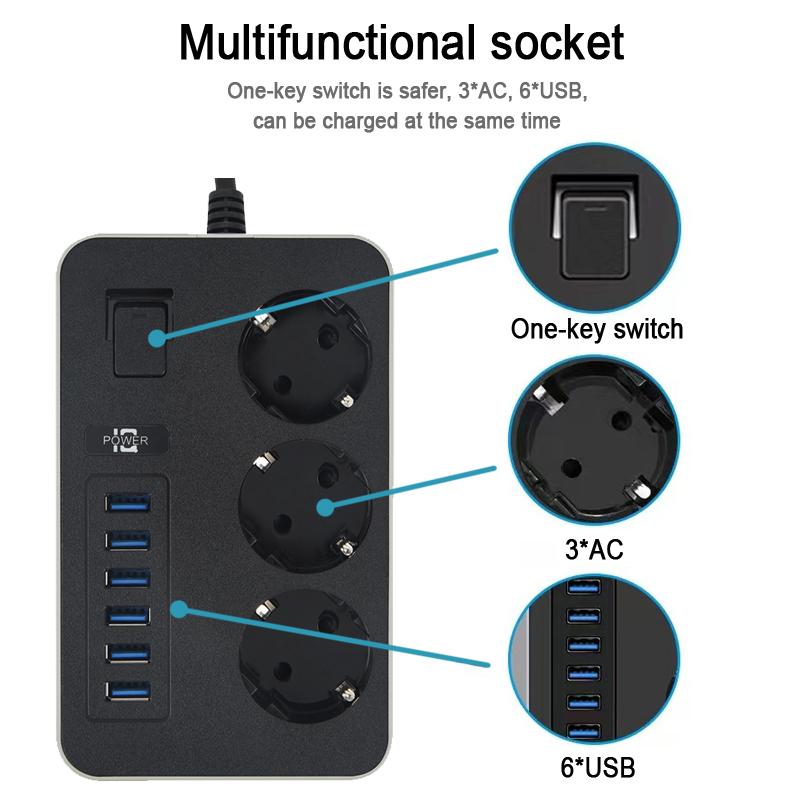 Multiprise EU Cắm Ổ Cắm Dải Nguồn Với Dây Nối Dài USB Nhà Thông Minh Mạng Lọc Bảo Vệ Quá Tải Ổ Cắm Điện AC