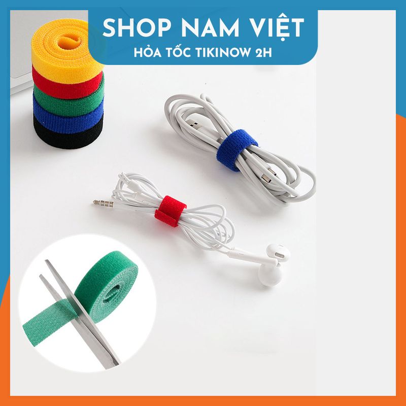 Combo 2 Cuộn Băng Gai Dính Velcro Cỡ 1,5cm - Dây Dính 2 Mặt Quấn Dây Điện, Dây Sạc, Tai Nghe Gọn Gàng - Hàng Chính Hãng NAVIVU