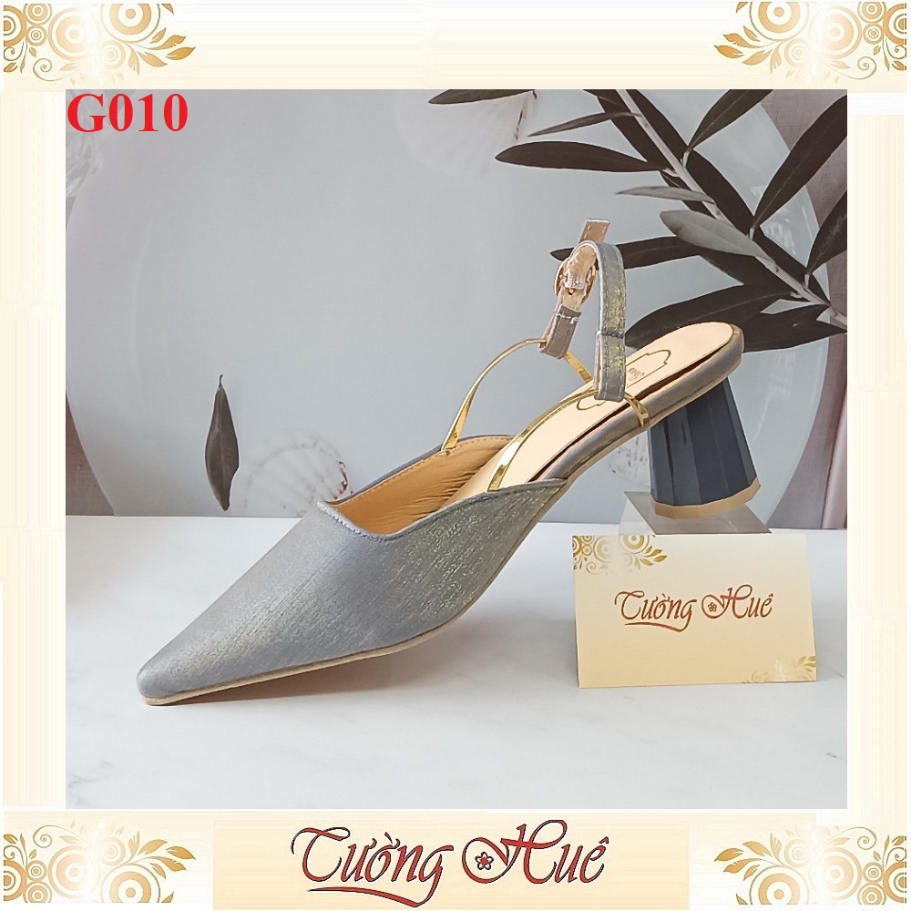Giày Cao Gót Mũi Nhọn Phối Dây Quai Gài Gót Tròn Cao 5CM - Hàng Quảng Châu