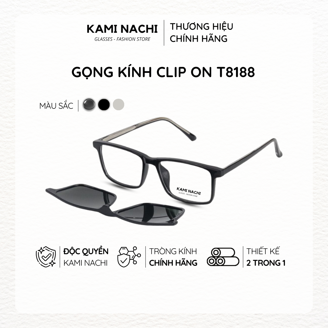 Gọng kính Clip On phiên bản vuông size M đa năng, cắt được cận KAMI NACHI T8188