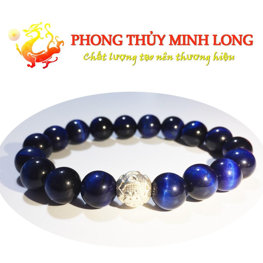 Vòng tay đá Mắt Hổ Xanh Dương chất lượng 5A mix 1 hạt kim tiền Bạc hợp mệnh thủy và Mộc