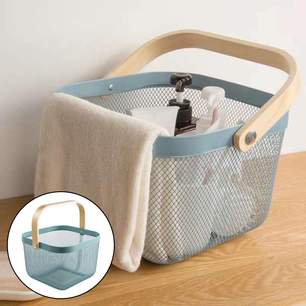 Mesh Storage Basket with Wooden Handle Vegetables Food Kitchen Organizer