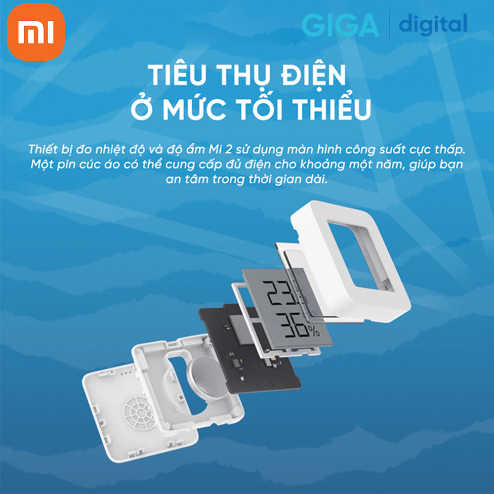 Nhiệt ẩm kế Xiaomi Mijia gen 2 (Mi Temperature and Humidity Monitor 2) - NUN4126GL - Bluetooth - Hàng Chính hãng