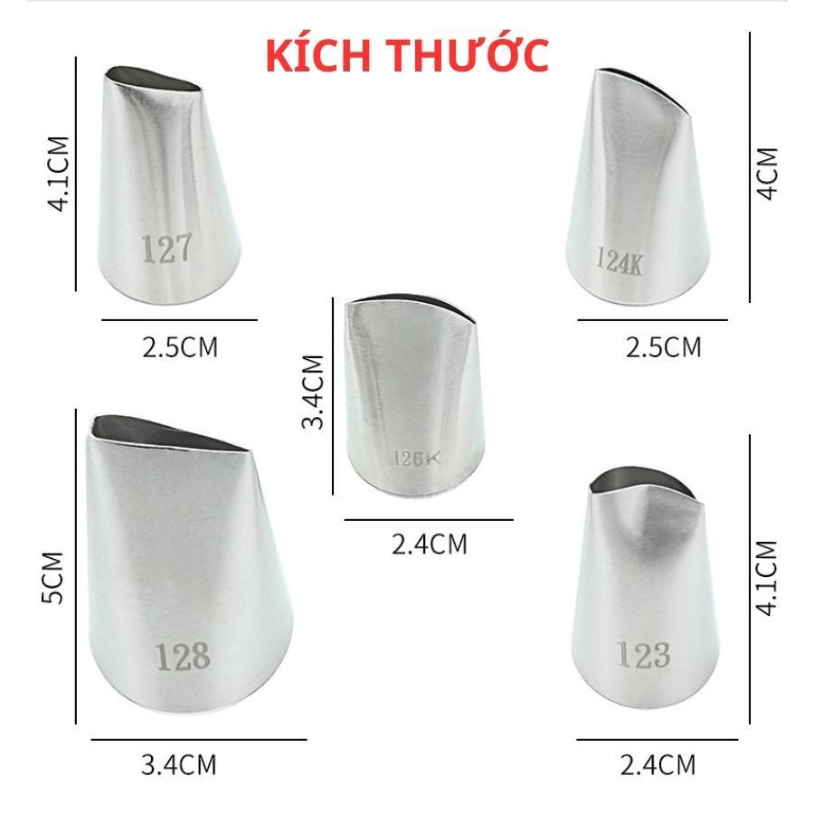 Đui Bắt Kem Hoa Hồng Combo Bộ Set 5 Đầu 123 124K 126K 127 128 Tạo Hình Dụng Cụ Làm Bánh Kem Sinh Nhật