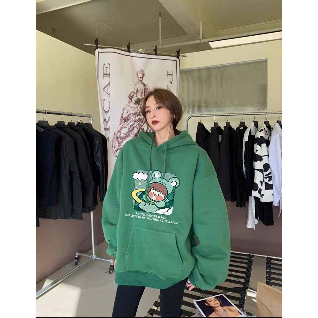 Áo hoodie nỉ có nón in hoạt hình cô bé nasa dễ thương chất liệu Nỉ Thu Đông hè Nam Nữ Unisex Form Rộng G5