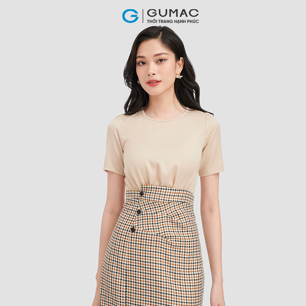 Đầm dáng ôm GUMAC DC09039 caro phối lụa