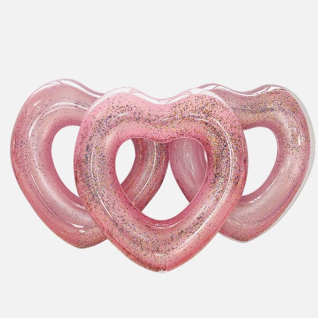 Vàng hồng Sequins Trái tim Vòng bơi Vòng bơi Phao hơi Phao yêu thương Trái tim Người lớn Trẻ em Vòng bơi Bãi biển mùa hè