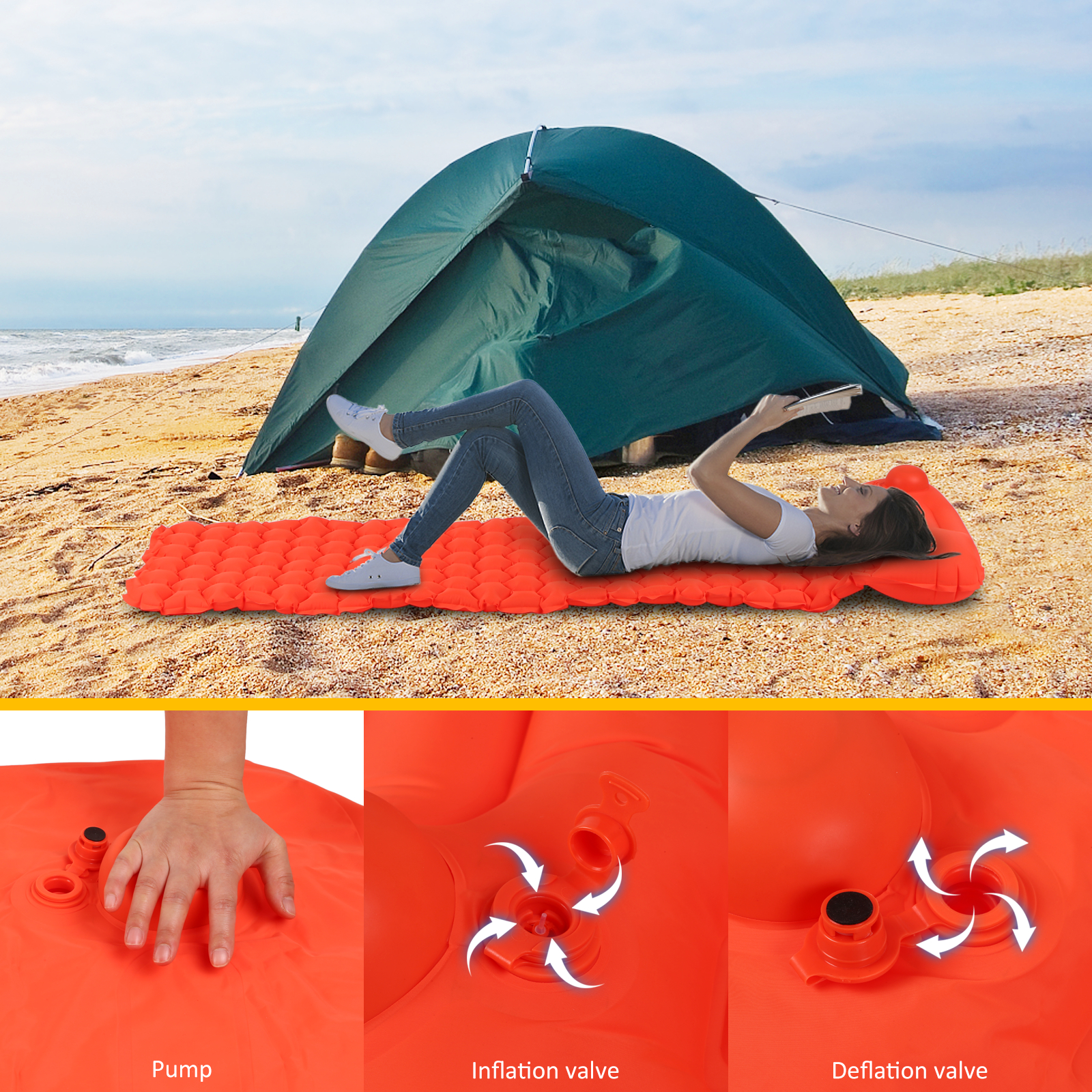 Đệm Ngủ Có Gối Bơm Hơi Cho Cắm Trại Du Lịch Đo Bộ Đường Dài