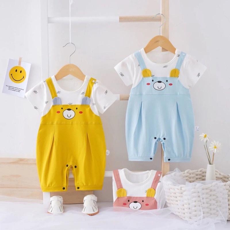 Body yếm liền 3 màu vàng, xanh, hồng cho bé trai và bé gái - body yếm đùi chất cotton sơ sinh mùa hè cún- áo quần trẻ em