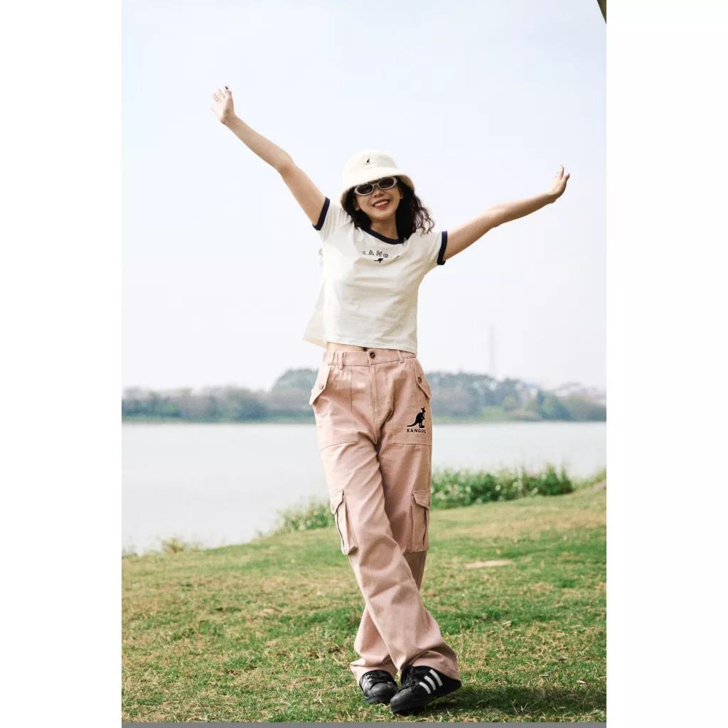 Áo Thun Baby Tee KANGOL Cộc Tay Phối Viền In Chữ