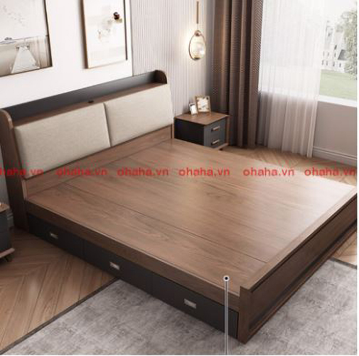 GIƯỜNG NGỦ GỖ CAO CẤP BỌC NỆM OHAHA WALNUT COLOR - GN010