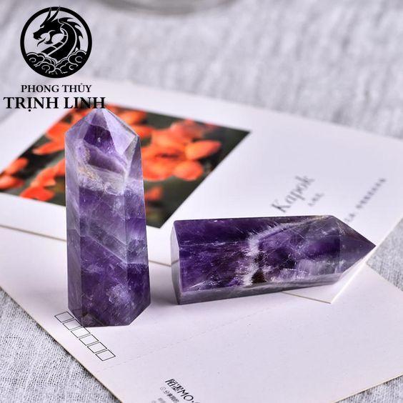 Trụ đá thanh tẩy T.A TÍM ĐẬM dùng trong Tarot, reiki, thiền định,yoga cân bằng, phong thủy